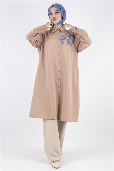 Dule Büyük Beden Çizgili Gömlek Kiremit OTW751