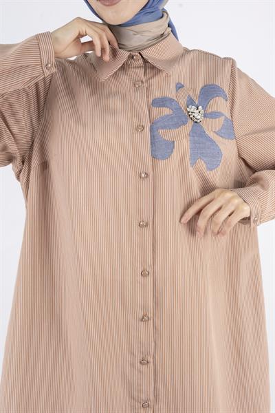 Dule Büyük Beden Çizgili Gömlek Kiremit OTW751