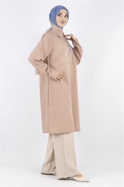 Dule Büyük Beden Çizgili Gömlek Kiremit OTW751