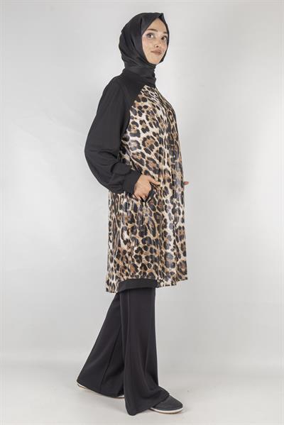 Dule Büyük Beden Leoparlı Kap Siyah OTW589