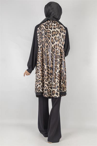 Dule Büyük Beden Leoparlı Kap Siyah OTW589