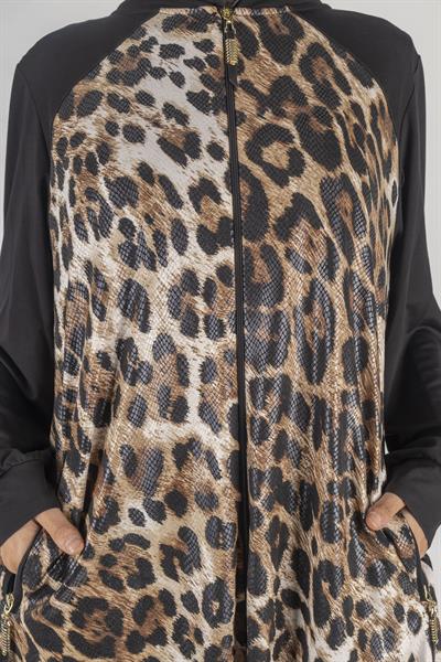 Dule Büyük Beden Leoparlı Kap Siyah OTW589