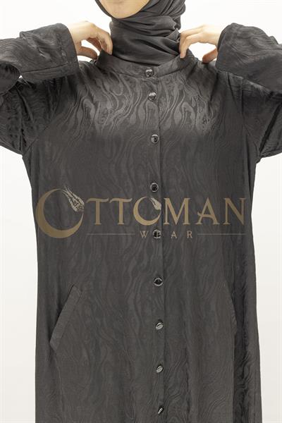Dule Jakarlı Yazlık Örme Siyah Büyük Beden Düğmeli Kap – Ottoman Wear Siyah OTW711