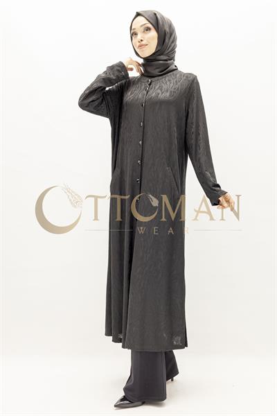 Dule Jakarlı Yazlık Örme Siyah Büyük Beden Düğmeli Kap – Ottoman Wear Siyah OTW711
