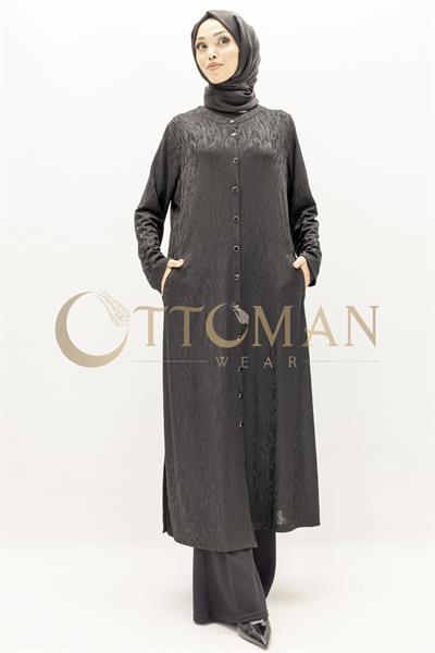 Dule Jakarlı Yazlık Örme Siyah Büyük Beden Düğmeli Kap – Ottoman Wear Siyah OTW711