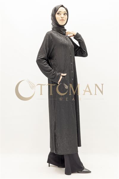 Dule Jakarlı Yazlık Örme Siyah Büyük Beden Düğmeli Kap – Ottoman Wear Siyah OTW711