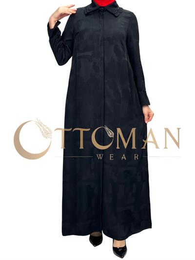 DULE Qupra Desenli Gömlek Elbise Siyah OTW906