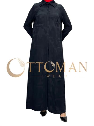 DULE Qupra Desenli Gömlek Elbise Siyah OTW906