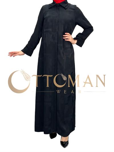 DULE Qupra Desenli Gömlek Elbise Siyah OTW906