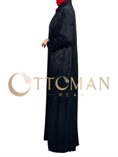 DULE Qupra Kumaş Çiçek Desenli Gömlek Elbise Siyah OTW902