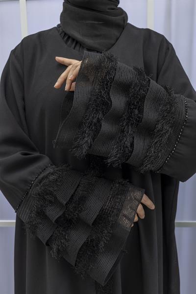 DULE SAÇAKLI KREP KUMAŞ FERACE Siyah OTW476