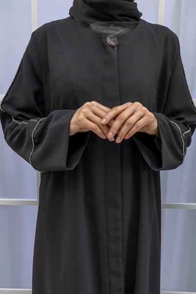 DULE TAŞLI KREP PARDESÜ Siyah OTW451