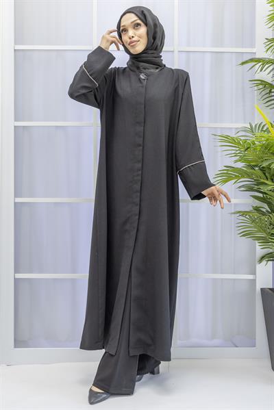 DULE TAŞLI KREP PARDESÜ Siyah OTW451