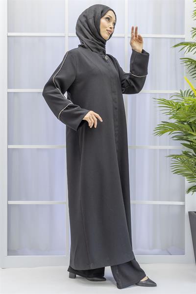 DULE TAŞLI KREP PARDESÜ Siyah OTW451