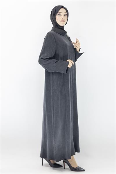 Dule Yakalı Qupra İpek Elbise Siyah OTW909