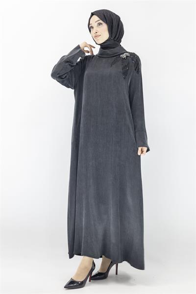 Dule Yakalı Qupra İpek Elbise Siyah OTW909