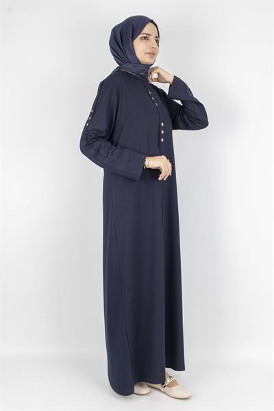 Düz Renk Modern Stil Düğmeli Tesettür Elbise Lacivert OTW2205