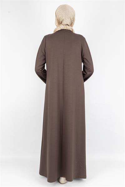 Düz Renk Modern Stil Düğmeli Tesettür Elbise Kahve OTW2205