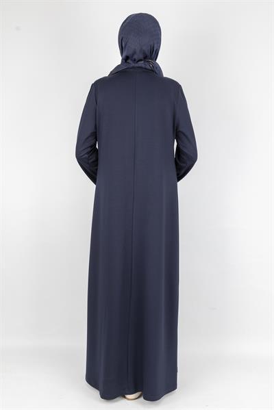 Düz Renk Modern Stil Düğmeli Tesettür Elbise Lacivert OTW2205