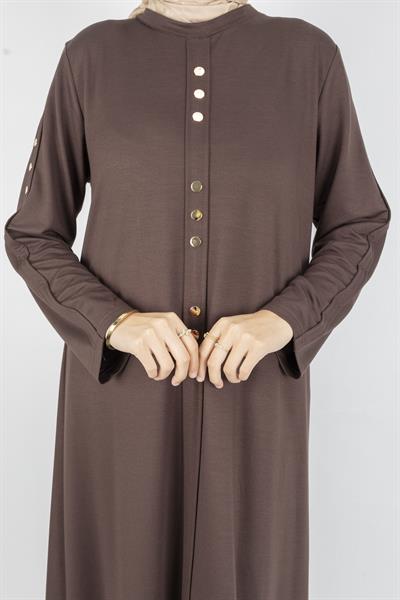 Düz Renk Modern Stil Düğmeli Tesettür Elbise Kahve OTW2205