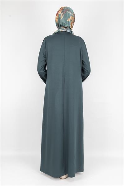 Düz Renk Modern Stil Düğmeli Tesettür Elbise Petrol OTW2205