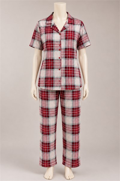 Ekose Desenli Pijama Takımı Kırmızı OTW50501