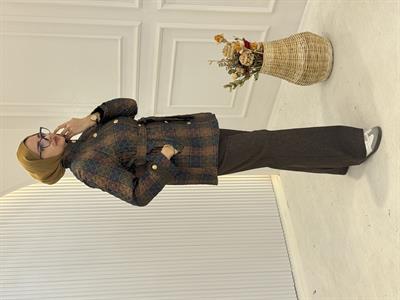 Ekose Kapitone Ceket Pantolon Takım Kahve OTW8592