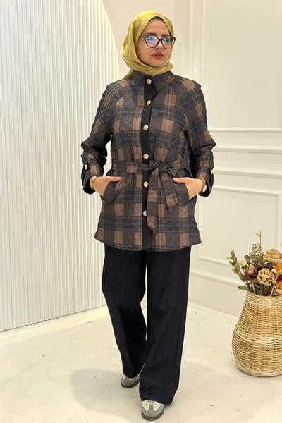 Ekose Kapitone Ceket Pantolon Takım Mavi OTW8592