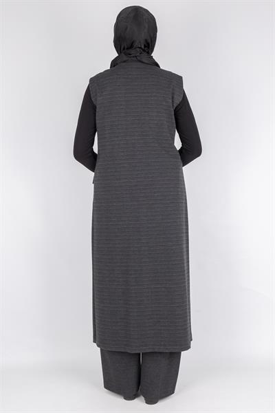 Ekoseli Yelek ve Pantolon İkili Takım Gri OTW2106