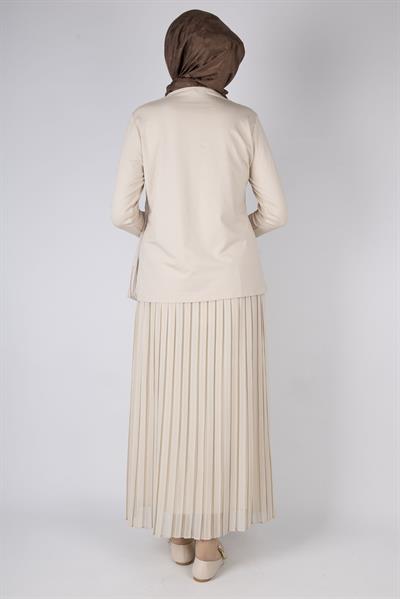 Eteği Şifon Pileli Tunik Krem OTW574