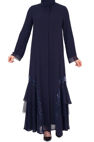 Etek Ucu Pullu Ferace Lacivert OTW168