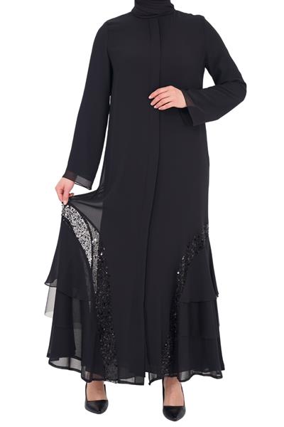 Etek Ucu Pullu Ferace Siyah OTW168