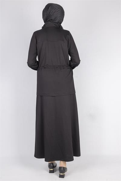 Fermuarlı Beli Bağcıklı Kap Siyah OTW005