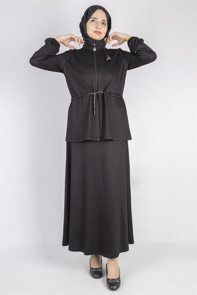 Fermuarlı Beli Bağcıklı Kap Siyah OTW005