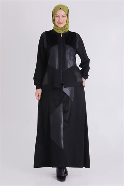 Fermuarlı Deri Görünümlü Etekli Takım Siyah OTW35137