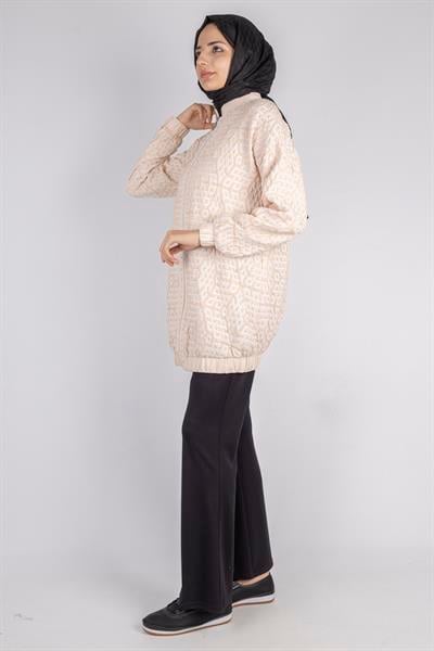 Fermuarlı Lastik Paça Dokulu Tesettür Spor Ceket Bej OTW1158