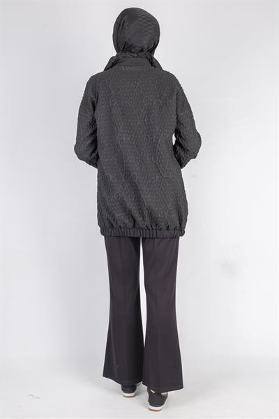 Fermuarlı Lastik Paça Dokulu Tesettür Spor Ceket Siyah OTW1158