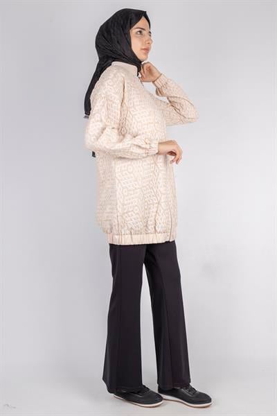 Fermuarlı Lastik Paça Dokulu Tesettür Spor Ceket Bej OTW1158