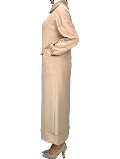 Fermuarlı Spor Elbise Bej OTW7018