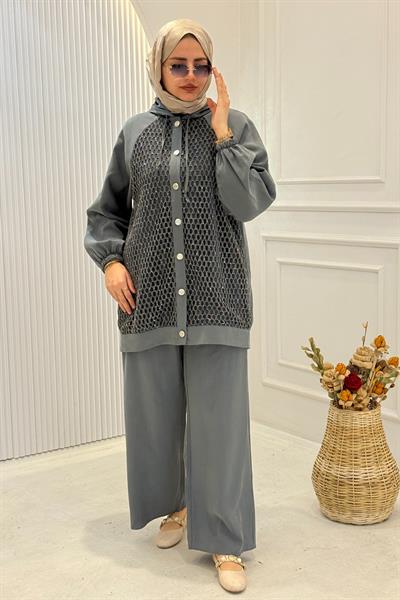 File Detaylı Tensel Kumaş Takım Mint OTW8617