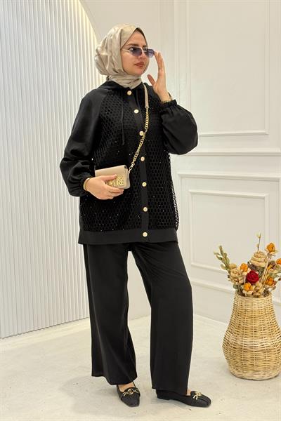 File Detaylı Tensel Kumaş Takım Siyah OTW8617