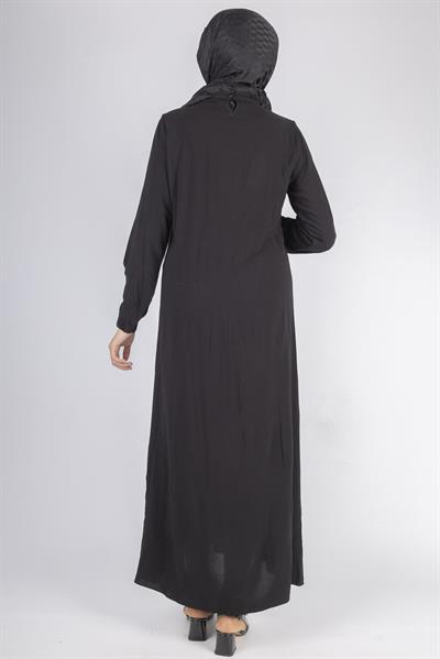 File İşlemeli Göğüs Detaylı Maxi Elbise Siyah OTW562