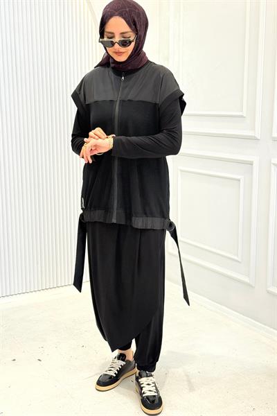 Fileli Şalvarlı Takım Siyah OTW25612
