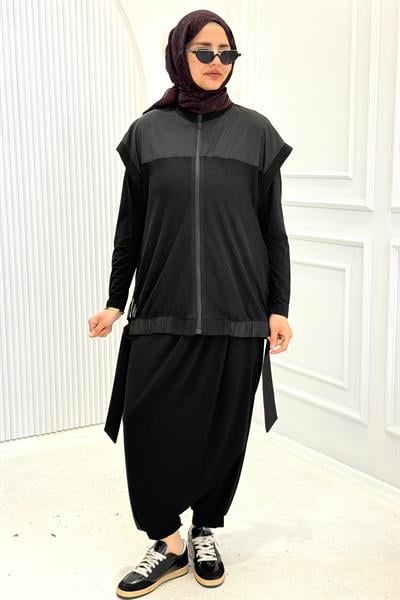 Fileli Şalvarlı Takım Siyah OTW25612