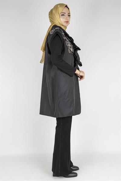 Fırfır Detaylı Büyük Beden Paraşüt Yelek Siyah OTW50502