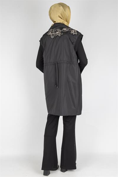 Fırfır Detaylı Büyük Beden Paraşüt Yelek Siyah OTW50502