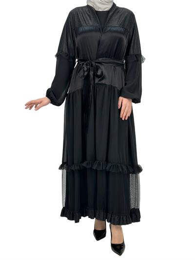 Fırfırlı Abayalı Takım Siyah OTW4148