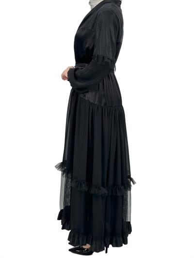 Fırfırlı Abayalı Takım Siyah OTW4148