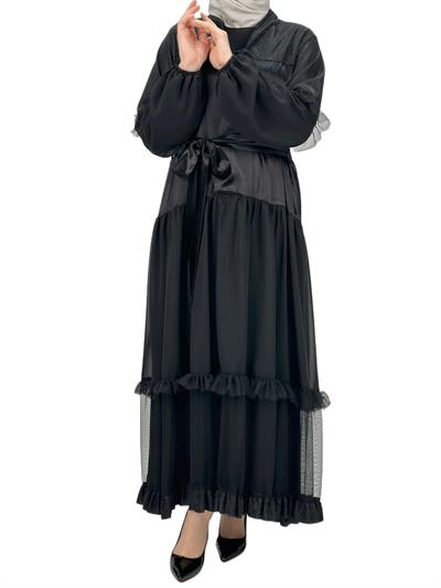 Fırfırlı Abayalı Takım Siyah OTW4148