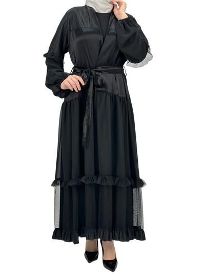 Fırfırlı Abayalı Takım Siyah OTW4148